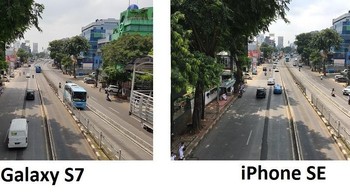 Galaxy S7 mampu menangkap detail lebih baik ketimbang iPhone SE saat memotret di luar ruang. Foto: detikINET/afr