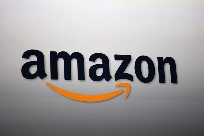 SANTA MONICA, CA - SEPTEMBER 6:  The Amazon logo is projected onto a screen at a press conference on September 6, 2012 in Santa Monica, California.  Amazon unveiled the Kindle Paperwhite and the Kindle Fire HD in 7 and 8.9-inch sizes. (Photo by David McNew/Getty Images)