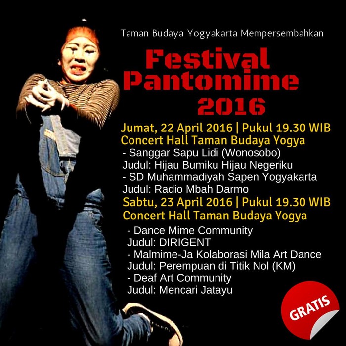 Festival Pantomime 2016 Digelar 22-23 April di Yogyakarta