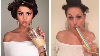 Adalah pengguna Instagram bernama Celeste Barber yang melakukan eksperimen mengikuti gaya foto seleb dunia. Tak hanya gaya yang dibuat mirip, pilihan baju dan penataan rambut juga coba dijiplak. Seperti gaya Selena Gomez ini. Foto: instagram/celestebarber