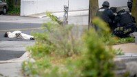 Pria berpakaian panda itu tergeletak di tengah jalan. Pria yang identitasnya belum dirilis ke publik itu, mengalami luka tembak namun tetap sadarkan diri ketika dibawa ke rumah sakit. Bryan Woolston/Reuters/detikFoto.