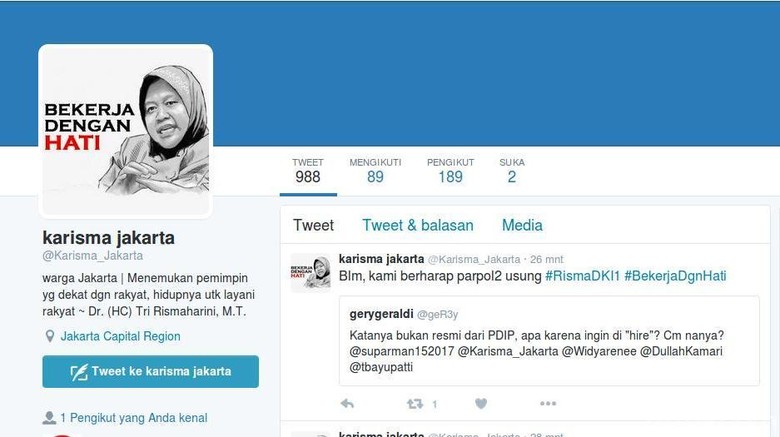 Muncul Akun Twitter Pendukung Risma Jadi Cagub DKI Muncul Akun Twitter Pendukung Risma Jadi Cagub DKI