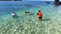Foto: Pulau Babua menjadi favorit untuk spot snorkeling yang cukup menantang. untuk pesona bawah lautnya jangan ditanya, pasti bikin mata tak berkedip saking cantiknya (Esty/detikTravel)