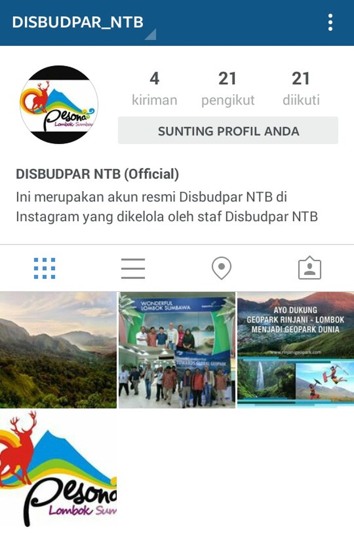 Promosi Pariwisata, Disbudpar NTB Luncurkan Akun Resmi di Instagram