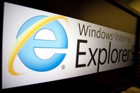 The logo of Microsoft Corp.s Internet Explorer 9 is displayed on a computer monitor in Washington, D.C., U.S., on Tuesday, March 15, 2011. Microsoft released a speedier version of its Internet Explorer browser that adds privacy controls and video features, a bid to regain market share lost to Firefox and Google Inc.s Chrome. Photographer: Andrew Harrer/Bloomberg via Getty Images