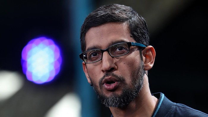 MOUNTAIN VIEW, CA - MAY 18:  Google CEO Sundar Pichai speaks during Google I/O 2016 at Shoreline Amphitheatre on May 19, 2016 in Mountain View, California. The annual Google I/O conference is runs through May 20.  (Photo by Justin Sullivan/Getty Images)