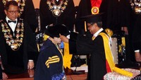 Penganugerahan doktor kehormatan kepada Megawati dilakukan di Universitas Padjadjaran, Jl Dipati Ukur, Bandung, Rabu (25/5/2016).