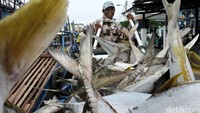 Kuli angkut juga kecipratan rejeki dengan banyaknya hasil tangkapan para nelayan yang merapat di Pelabuhan Muara Angke ini.