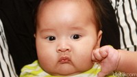 Anak ketiga dari pasangan Zaskia Mecca dan Hanung Bramantyo itu terlihat menggemaskan dengan pipinya yang sangat chubby. Pool/Gus Mun/detikFoto.