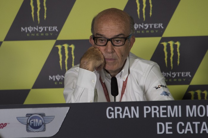 MONTMELO, SPAIN - JUNE 04:  Carmelo Ezpeleta of Spain and  Dorna CEO looks on during the press conference following the accident at the Spanish Moto2 rider Luis Salom at Circuit de Catalunya on June 4, 2016 in Montmelo, Spain.  (Photo by Mirco Lazzari gp/Getty Images)