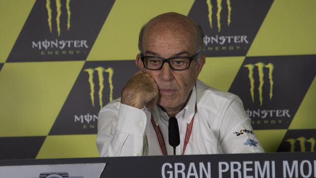 MONTMELO, SPAIN - JUNE 04:  Carmelo Ezpeleta of Spain and  Dorna CEO looks on during the press conference following the accident at the Spanish Moto2 rider Luis Salom at Circuit de Catalunya on June 4, 2016 in Montmelo, Spain.  (Photo by Mirco Lazzari gp/Getty Images)
