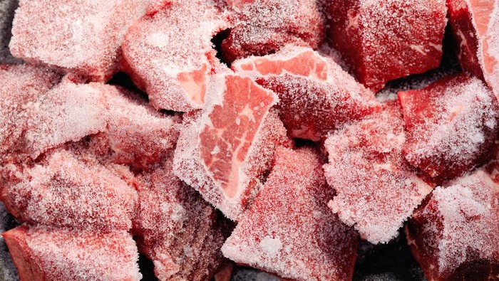 Close up of frozen beef.