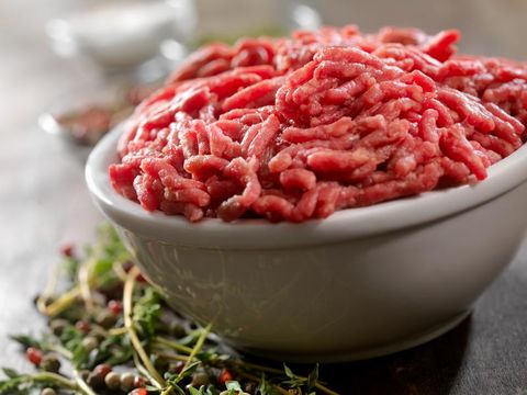 Raw Ground Beef with Fresh Herbs and Spices- Photographed on Hasselblad H3D2-39mb Camera