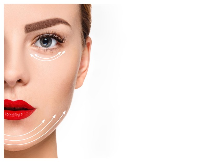 cropped woman face getting facelift , procedure mesothreads lifting skin