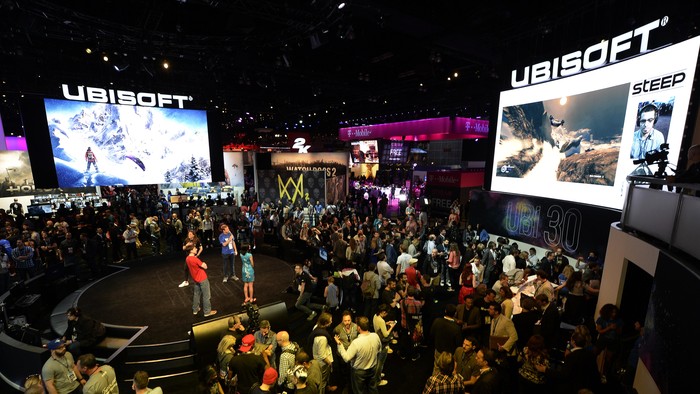 LOS ANGELES, CA - JUNE 14: Gamers walk in the Ubisoft  booth to try out new video games during annual E3 Gaming Conference at the Los Angeles Convention Center on June 14, 2016 in Los Angeles, California. (Photo by Kevork Djansezian/Getty Images)