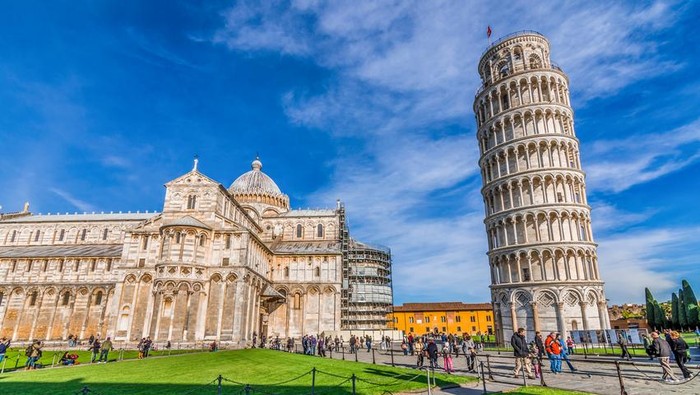 Italy, Pisa, Piazza del Duomo - shot at the monuments in piazza del duomo where there is the famous leaning tower of Pisa