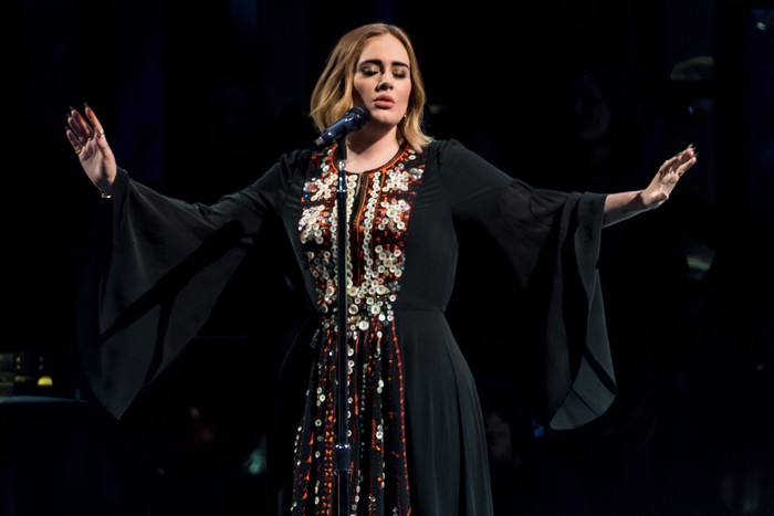 GLASTONBURY, ENGLAND - JUNE 25:  Adele performs on The Pyramid Stage on day 2 of the Glastonbury Festival at Worthy Farm, Pilton on June 25, 2016 in Glastonbury, England. Now its 46th year the festival is one largest music festivals in the world and this year features headline acts Muse, Adele and Coldplay. The Festival, which Michael Eavis started in 1970 when several hundred hippies paid just 1, now attracts more than 175,000 people.  (Photo by Ian Gavan/Getty Images)