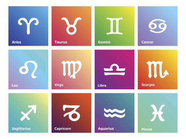 Zodiac Symbol icons on color background. Vector illustration.