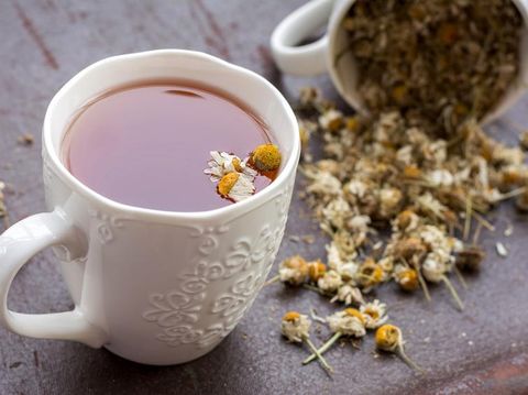 Chamomile tea on a tray