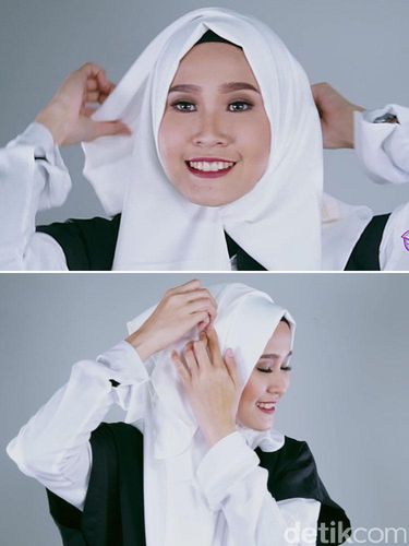 Tutorial Hijab dengan Kerudung Putih untuk Lebaran Hari Tutorial Hijab dengan Kerudung Putih untuk Lebaran Hari