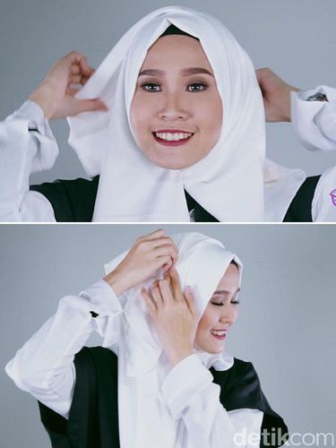 Tutorial Hijab dengan Kerudung  Putih untuk Lebaran  Hari 