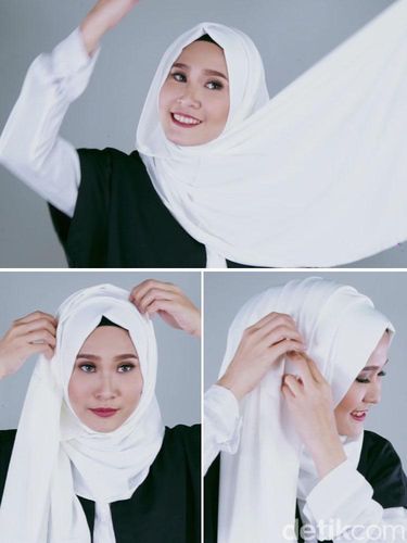 Tutorial Hijab dengan Kerudung  Putih untuk Lebaran  Hari 