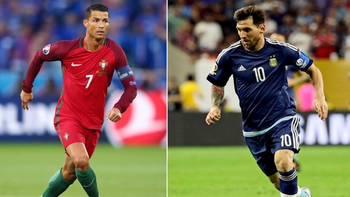 Ronaldo (Clive Brunskill/Getty Images) dan Messi ( Kevin Jairaj-USA TODAY Sports)