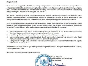 Mendikbud Imbau Ortu Antar Anak di Hari Pertama Sekolah, ini Surat Edarannya