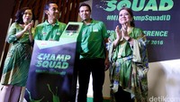 (Kiri-kanan) Dokter Pemerhati Gaya Hidup Grace Judio, Brand Manager Nestle Milo Jeffri Ricardo, Catagory Marketing Manager Milo Leonard Bimbuain, dan psikologi anak Roslina Verauli meluncurkan Milo Champ Squad. Perangkat itu dilengkapi dengan dua fitur utama, yaitu analisis nutrisi dan activity planner.