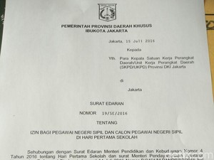 Ini Surat Edaran yang Bolehkan PNS DKI Antar Anak di Hari Pertama Sekolah