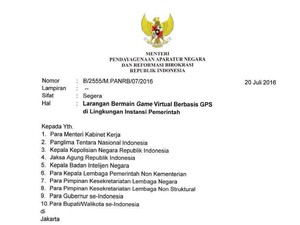 Surat Edaran MenPANRB Larang PNS Main Pokemon Go di Instansi Pemerintah