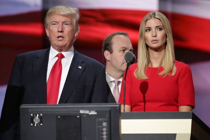 CLEVELAND, OH - JULY 21:  Ivanka Trump walks on stage to deliver a speech during the evening session on the fourth day of the Republican National Convention on July 21, 2016 at the Quicken Loans Arena in Cleveland, Ohio. Republican presidential candidate Donald Trump received the number of votes needed to secure the partys nomination. An estimated 50,000 people are expected in Cleveland, including hundreds of protesters and members of the media. The four-day Republican National Convention kicked off on July 18.  (Photo by Jeff J Mitchell/Getty Images)