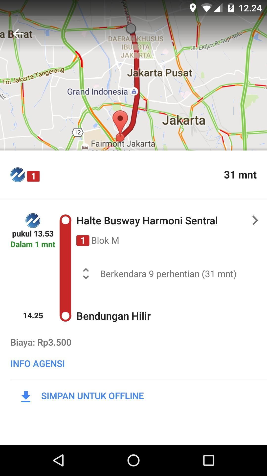 Tampilan fitur Google Transit rute Koridor 1 di Google Maps