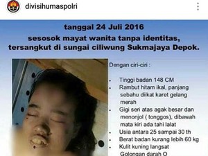 Identitas Mayat Perempuan di Ciliwung Terungkap: Nur Asih, Berasal dari Jambi