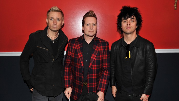 NEW YORK - MARCH 23:  (L-R) Musicians Mike Dirnt, Tre Cool and Billie Joe Armstrong of the band Green Day attend the cast of Broadways American Idiot final sound check at St. James Theatre on March 23, 2010 in New York City.  (Photo by Bryan Bedder/Getty Images)