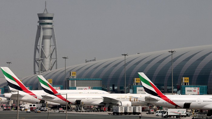 FILE PHOTO: Emirates Airlines aircrafts are seen at Dubai International Airport, United Arab Emirates May 10, 2016. REUTERS/Ashraf Mohammad/File photo