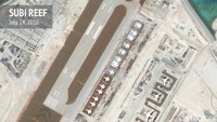 Menurut Pusat Studi Straegis dan Internasional (CSIS), hanggar tersebut digunakan untuk menyembunyikan sejumlah jet tempur milik Angkatan Udara China. CSIS Asia Maritime Transparency Initiative/DigitalGlobe/Handout via REUTERS.