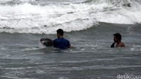 Seekor lumba-lumba gigi kasar (Steno Bredanensis) terdampar di Pantai Kemiren Kelurahan Mertasinga, Kecamatan Cilacap Utara, Jawa Tengah, Kamis (11/8) malam.