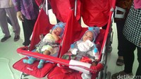 Saqira dan Safira merupakan bayi kembar siam di bagian perut. Setelah hampir 4 bulan mendapatkan perawatan di RSCM dan menjalani operasi pemisahan tubuh, hari ini Jumat (19/8/2016) keduanya dinyatakan pulih oleh tim dokter dan diperbolehkan pulang. (Foto: Ajeng/detikHealth)