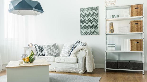 Small comfortable living room with minimalist furniture