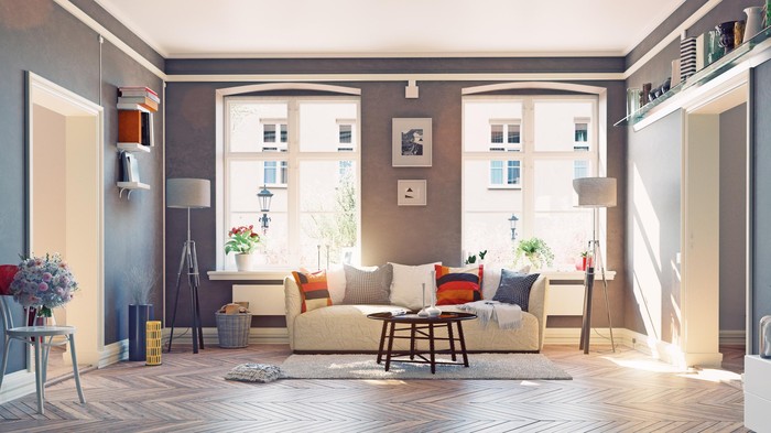 Scandinavian living room. Render image.