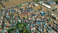 Penampakan banjir yang merendam rumah warga di Prefektur Iwate. Reuters/Kyodo.