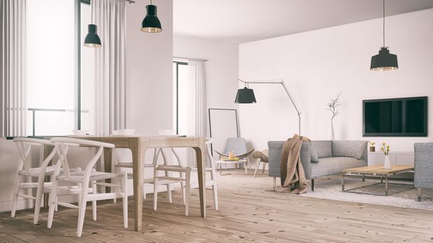Scandinavian living room. Render image.