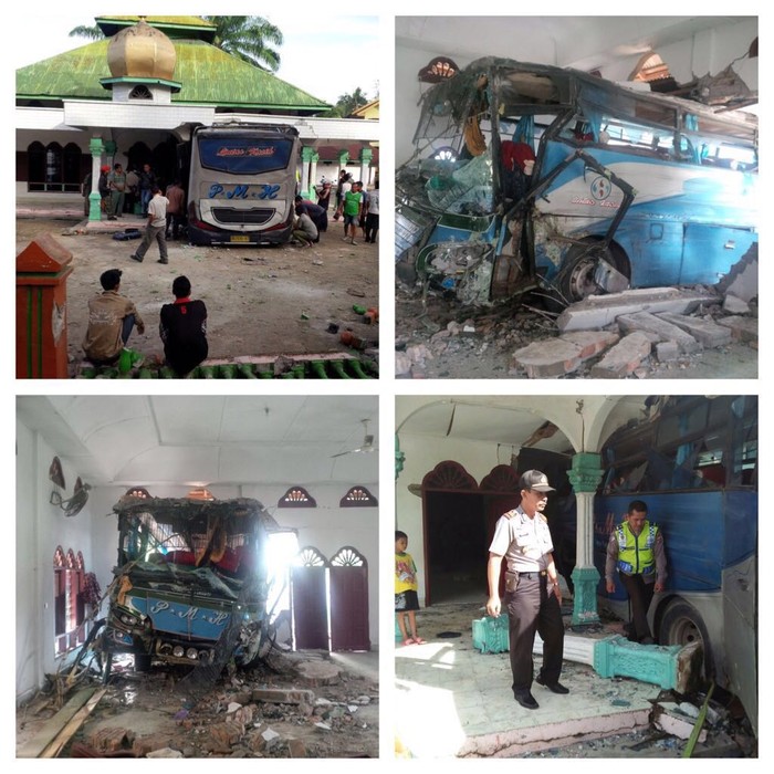 Bus Tabrak Truk Sayur dan Masjid di Sumut, 2 Orang Tewas