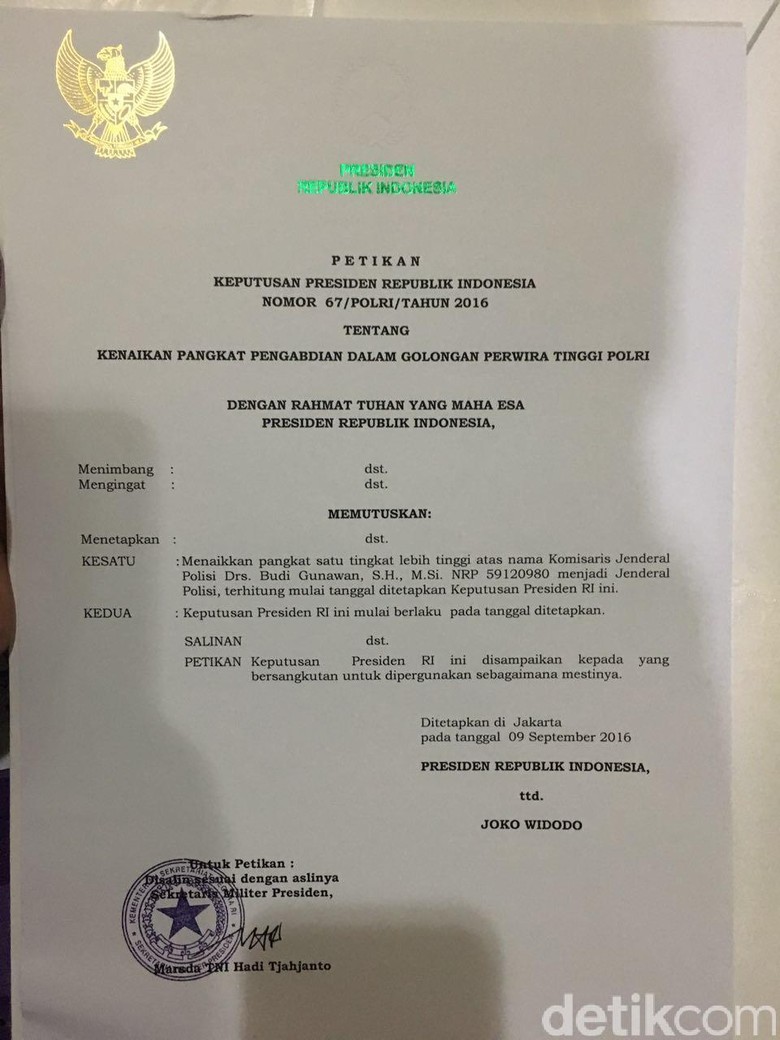 Ini Keppres Kenaikan Pangkat Budi Gunawan Jadi Jenderal Polisi Ini Keppres Kenaikan Pangkat Budi Gunawan Jadi Jenderal Polisi