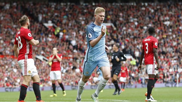 Kevin De Bruyne mencetak satu gol dalam derby Manchester di musim lalu.