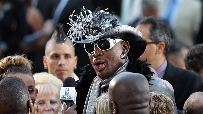 SPRINGFIELD, MA - AUGUST 12:  Inductee Dennis Rodman arrives to the Basketball Hall of Fame Enshrinement Ceremony on August 12, 2011 at Symphony Hall in Springfield, Massachusetts. (Photo by Jim Rogash/Getty Images)