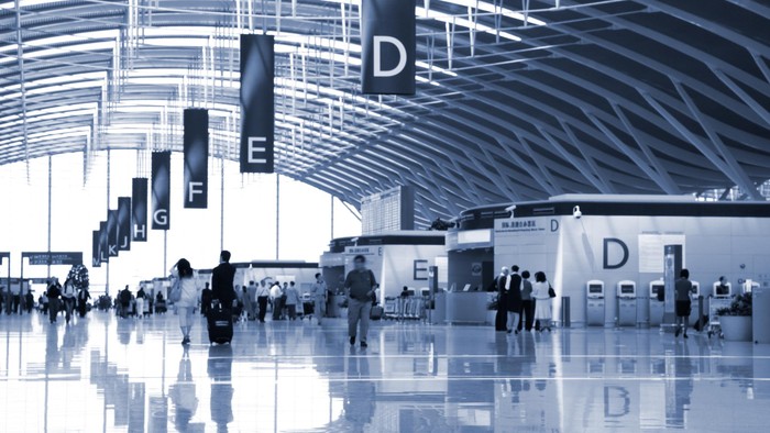 the interior of the pudong airport in shanghai china.