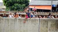Tidak hanya para orang tua, anak-anak juga ikut nonton penggusuran tersebut.