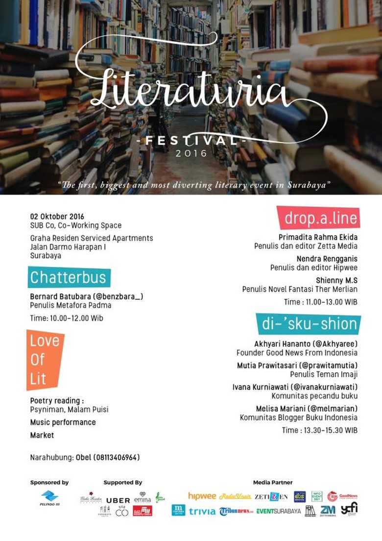 Literaturia, Festival Literasi Pertama di Surabaya Digelar Akhir Pekan Ini Literaturia, Festival Literasi Pertama di Surabaya Digelar Akhir Pekan Ini